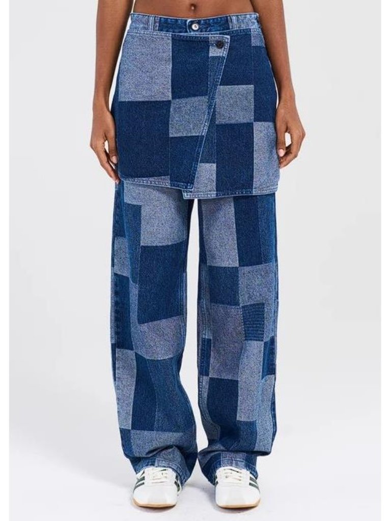 Eenk Women's Wrap Straight Denim Pants Size S In Blue Cotton